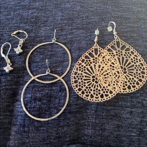 3 pairs silver-tone earrings